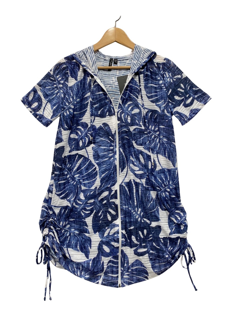NWT Portocruz Tropical Leaf Swim Cover Up Navy Blue White Women’s Small